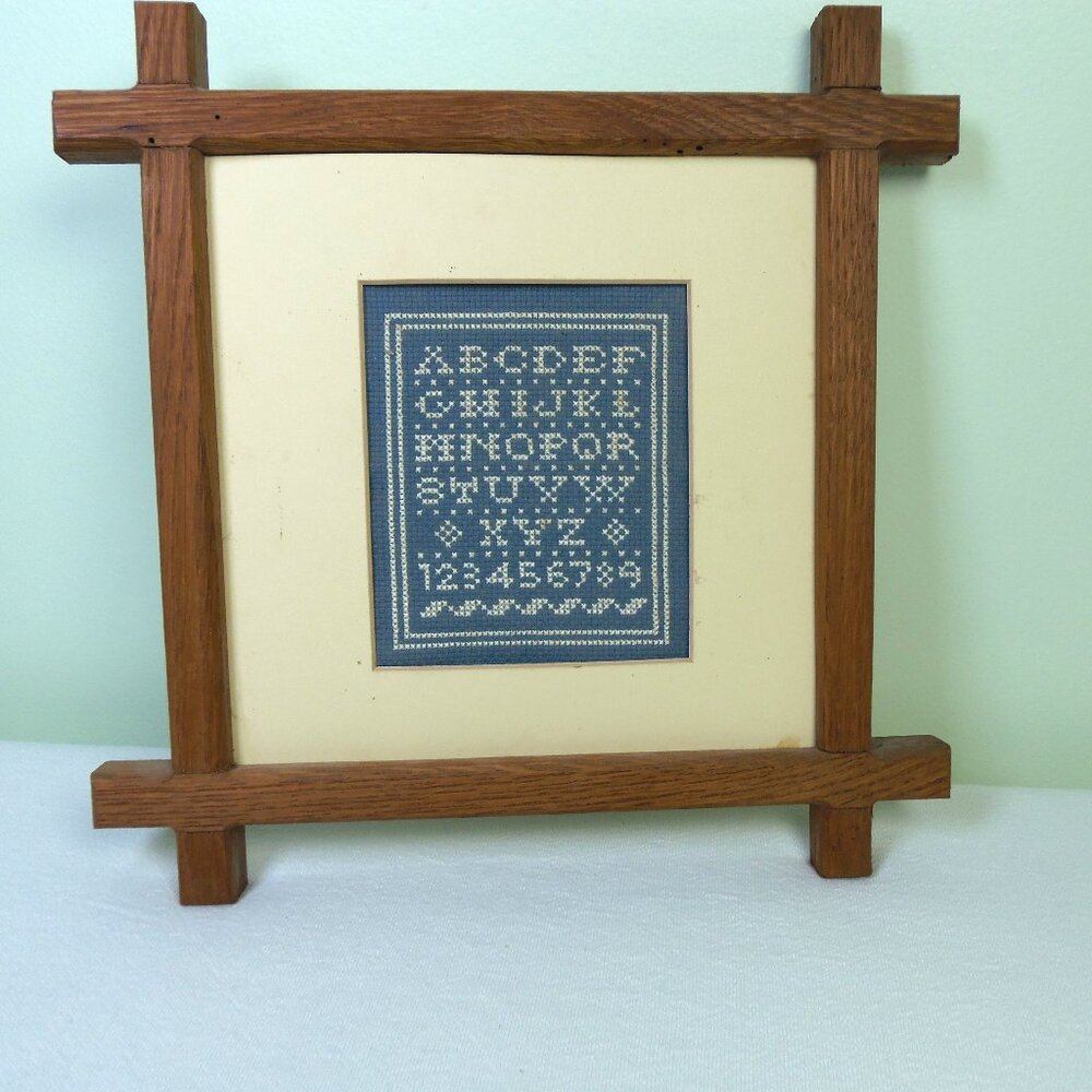 Vintage Framed Needle Point Sampler Classic Rustic Cottage Core Farmhouse